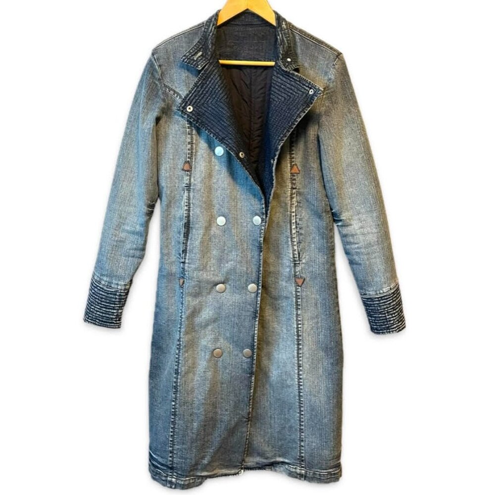 Y2K Foxy Jeans Long Denim Coat Thermal Liner Size Small